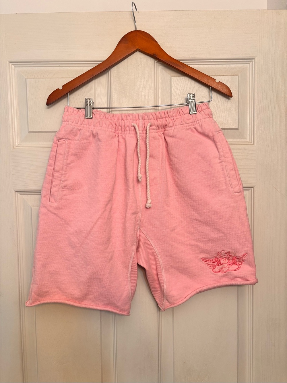 Boys Lie: Pink Fleece Sweat Shorts with Angel Logo